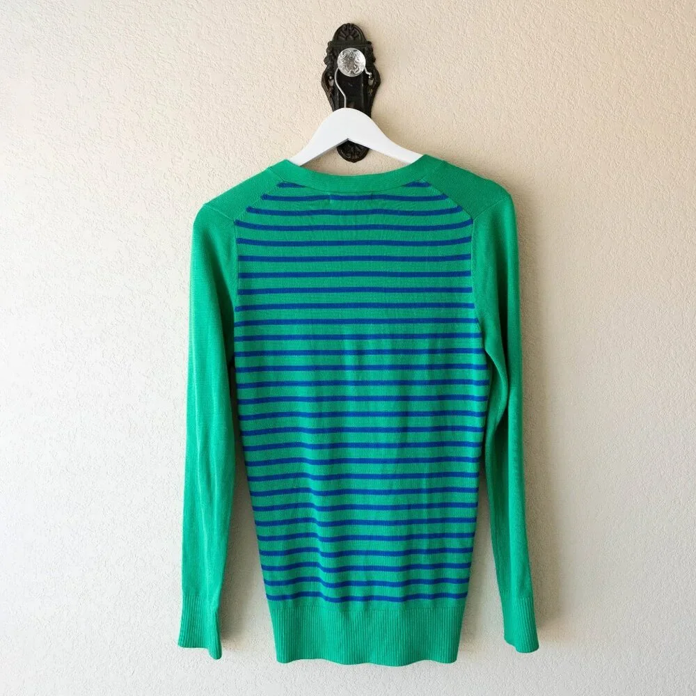Banana Republic XS Green Blue Stripe Cardigan Button Front Cotton Blend